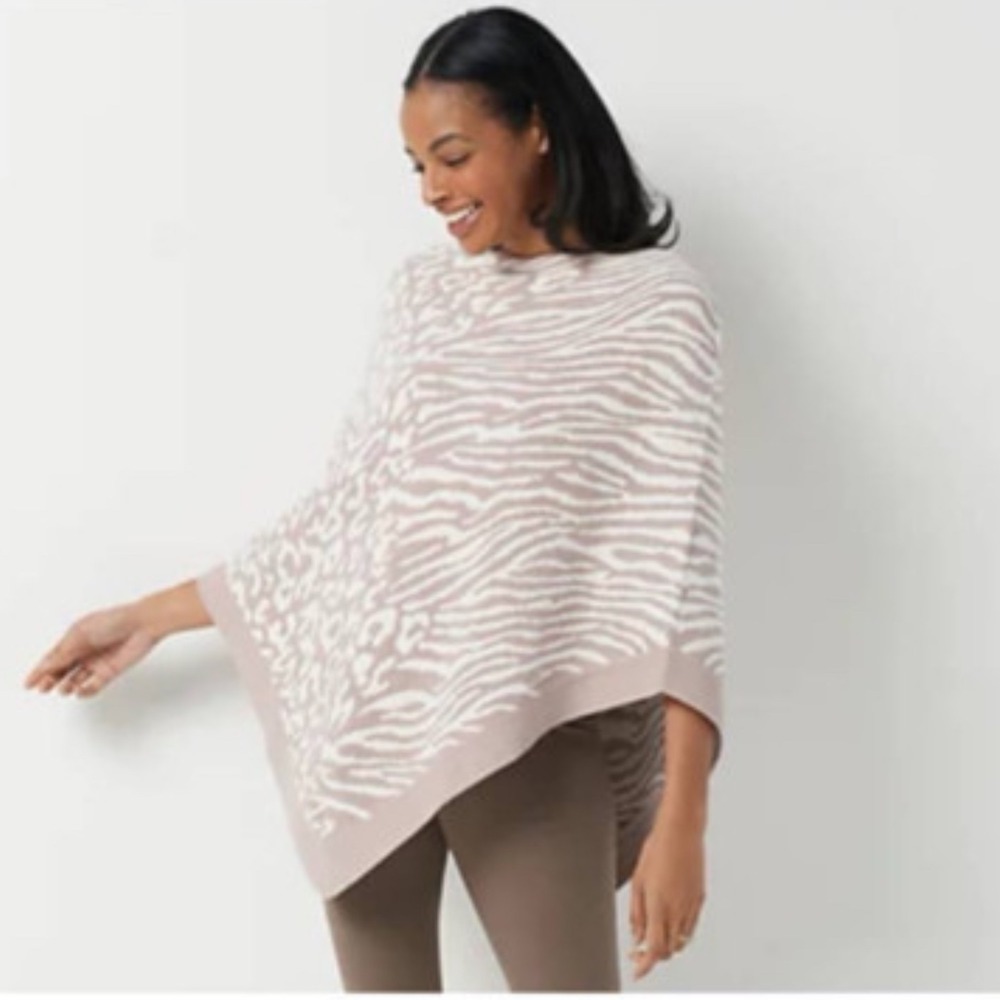 Barefoot Dreams CozyChic Ultra Lite Ocean‎ Breeze Poncho Rose Animal Print /OS